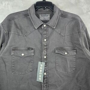 Poncho Outdoors Western Shirt Mens XL Gray Slim Fit Pearl Snap Long Sleeve